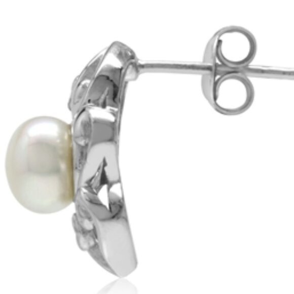 Freshwater White Pearl Sterling Silver Filigree Post Earrings NWT - Picture 5 of 8